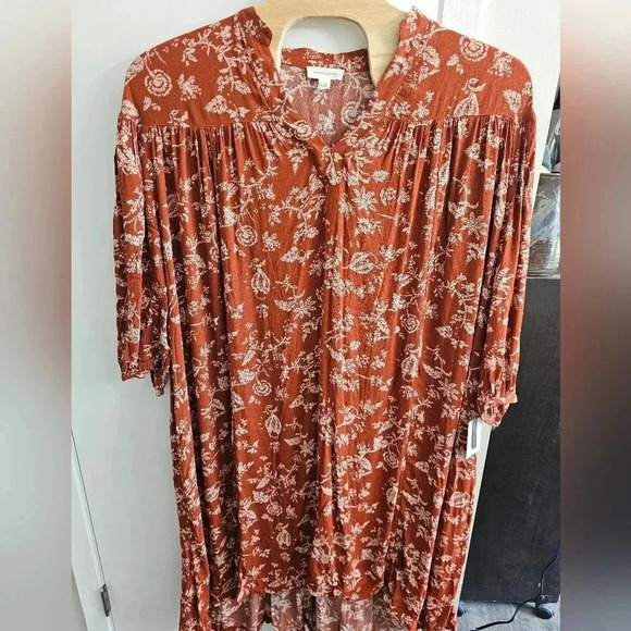 Treasure & Bond Red Boho Garden Floral Long Sleeve Woven Midi Dress Size 1X - Picture 2 of 7